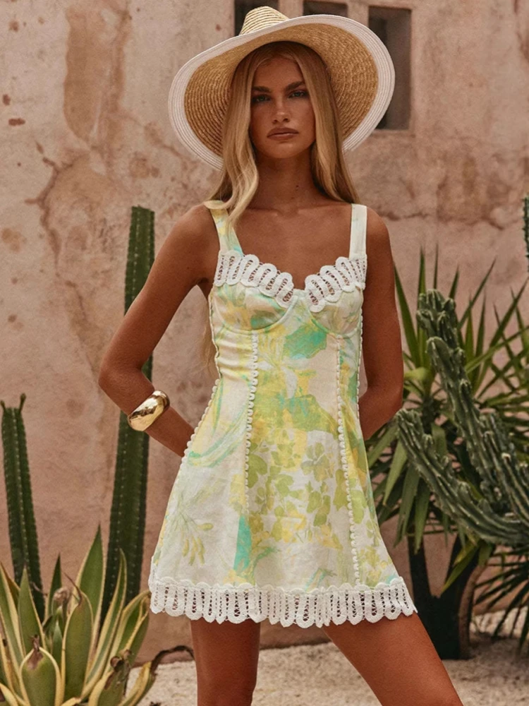 

Summer Cover Ups Women Swimsuit Sleeveless Robes Bathing Suit 2026 New Flower Printing Beach Holiday Mini Dresses Cover-Up
