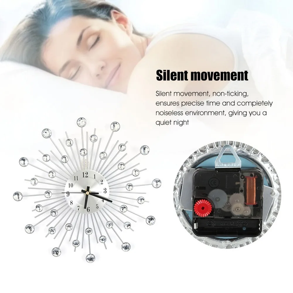 Diamond Studded Metal Wall Clock Metal Construction Silent Movement Decorative Wall Clock Iron Colorfast Wall-mounted Clock