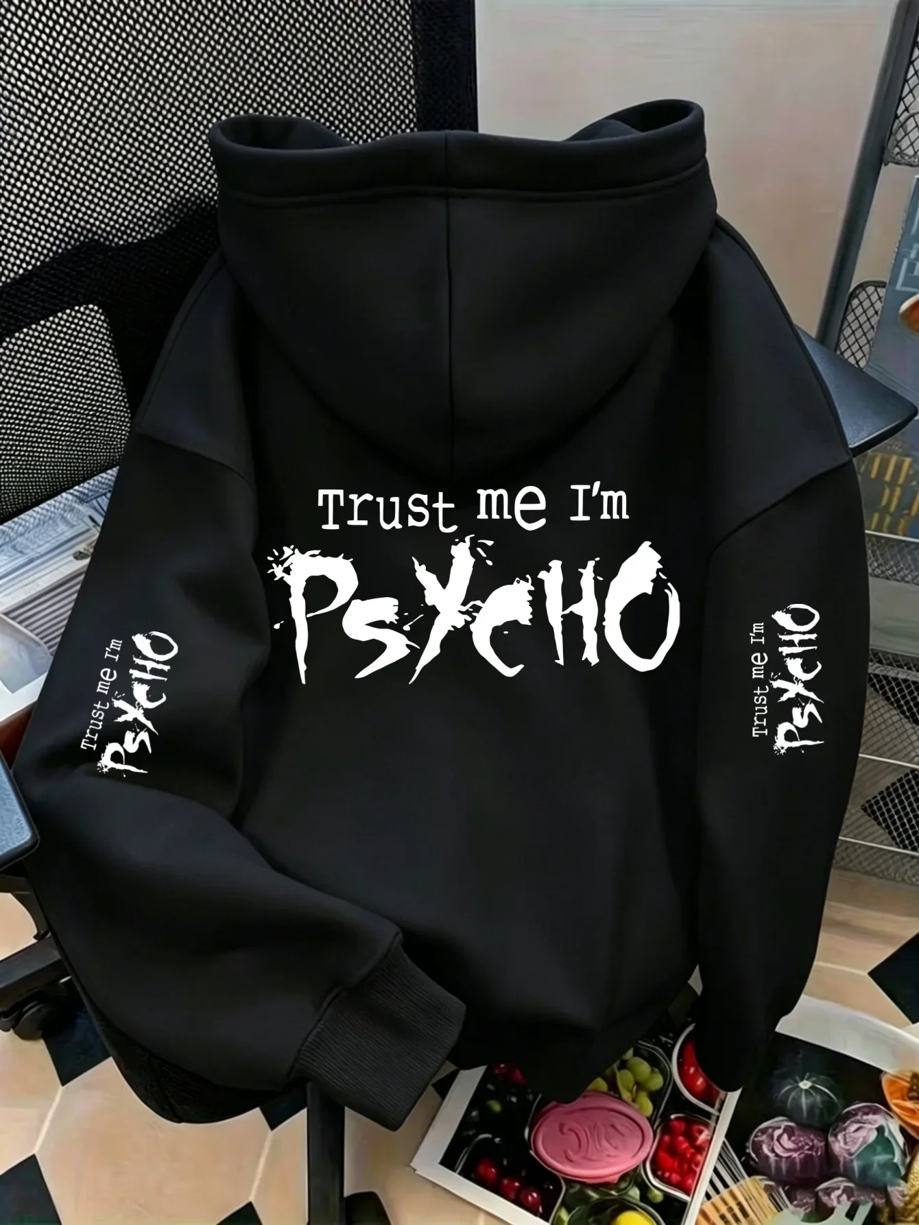 Unisex Trust Me I'm Psycho Sports Hoodie Gothic Dark Letter Print Black Oversized Pullover Streetwear Sweatshirt Spring Autumn