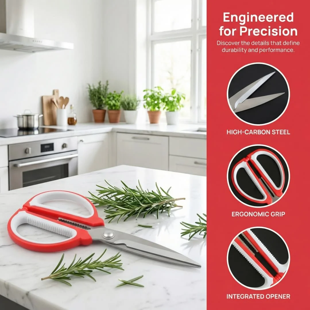 Multi-purpose Kitchen Scissors, Sharp Stainless Steel Heavy Duty Shears, Scissors for Meat, Vegetables, Craft, Office, Garden