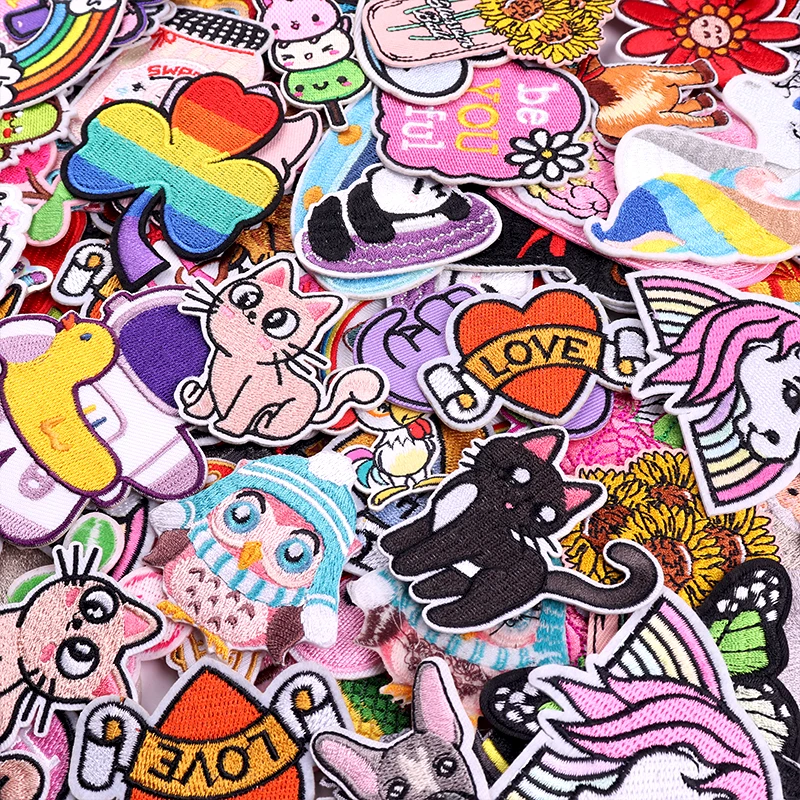 10/20/30/40/50/Pcs/Lot Random Mixed Cartoon Animal Flowers Patch Iron On Patches For Clothing Thermoadhesive Patches On Clothes