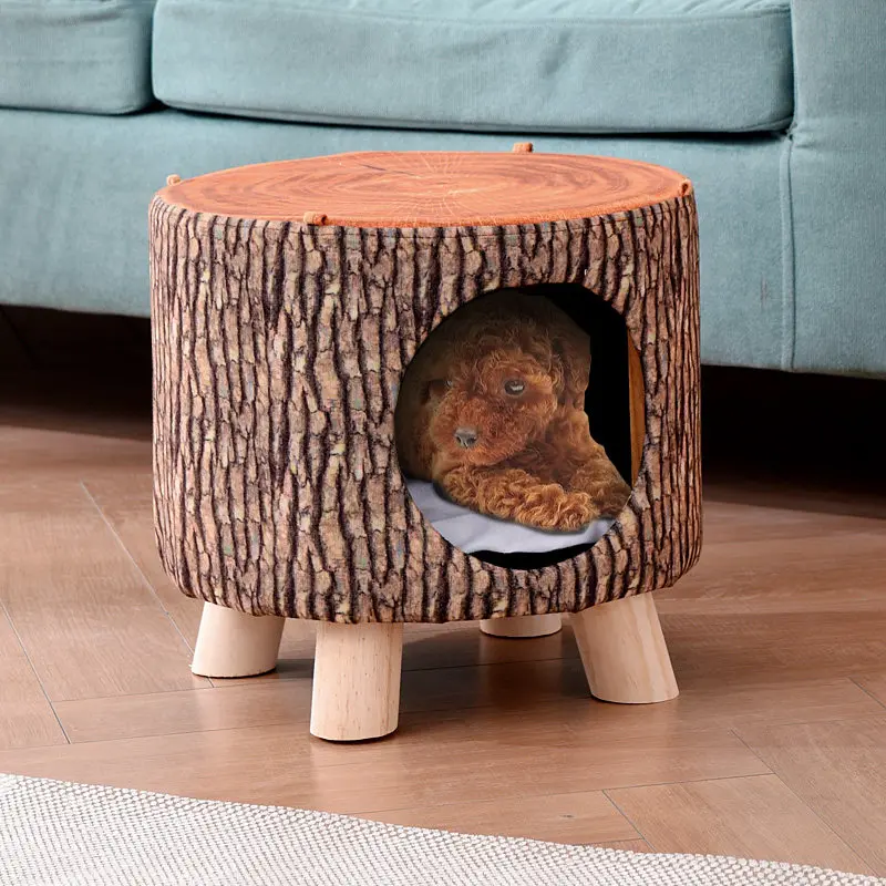 Solid Wood Shoe Changing Stool Entrance Bench Multi Use Cat House Four Seasons Enclosed Cat Bed Dog Bed For Small Pets