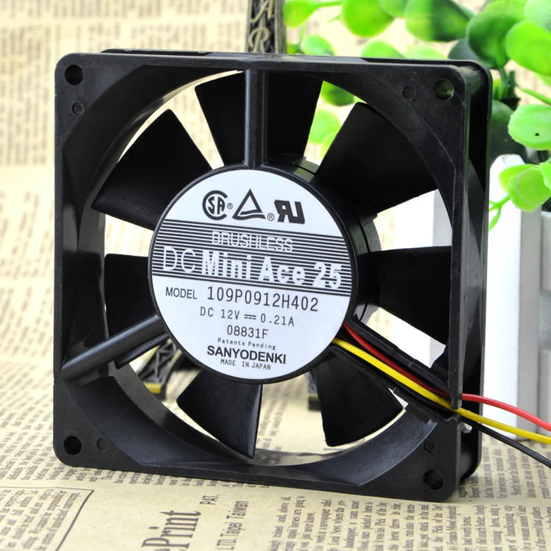 New Cooling Fan For Sanyo 109P0912H402 12V 0.21A 9cm 9025 9225 3-wire Cooler Fan 90*90*25MM