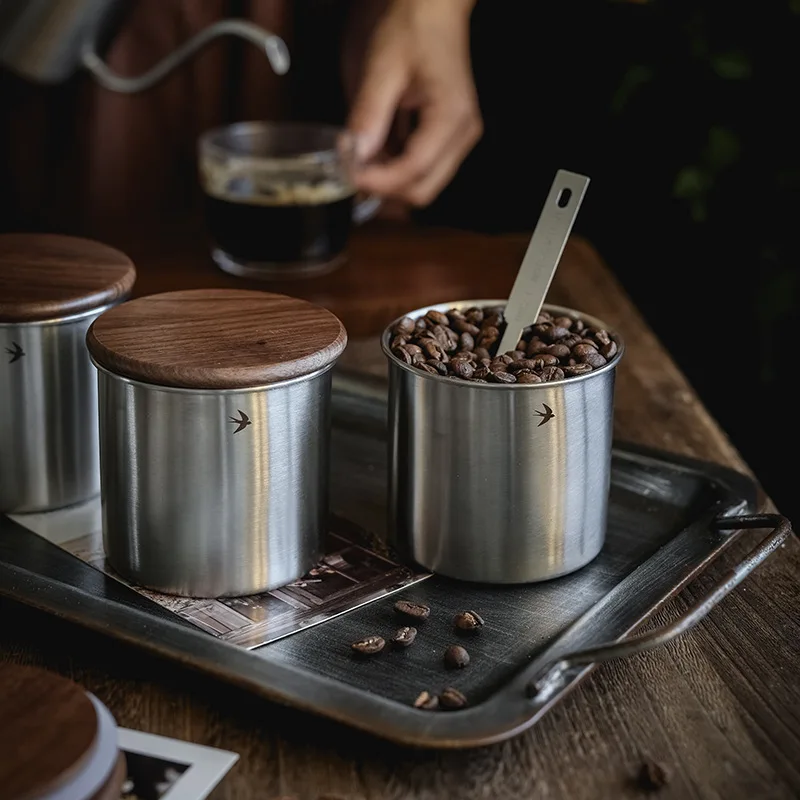 1pc Coffee can Retro style Woodiness Stainless steel Coffee bean storage jar Seal Making old storage tanks Coffee set