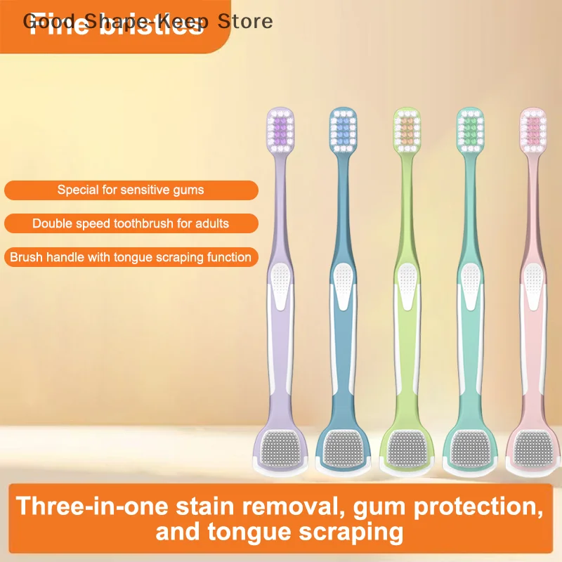 5/8PC Double Head Toothbrush And Tongue Scraper Set Reusable Oral Cleaning Brush for Fresh Breath Oral Hygiene Care
