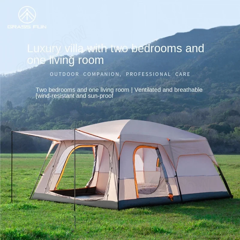 

Outdoor Double-layer Tent And One Hall Thickened Rainproof 5 to 8 People Double Camping Outdoor Two Rooms