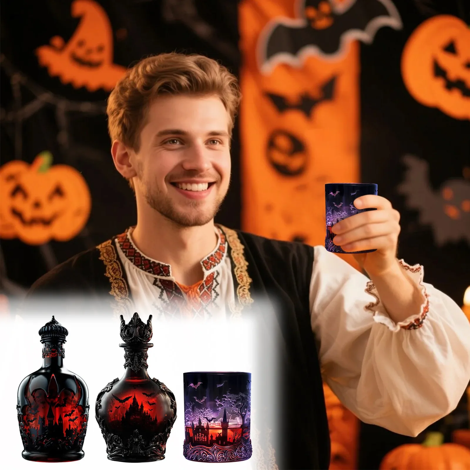 

Gothic Alchemy Whiskey Decanter Set - Halloween Potion-Style Glass Bottle for Witch's Apothecary, Bar Decor, Collector's Display