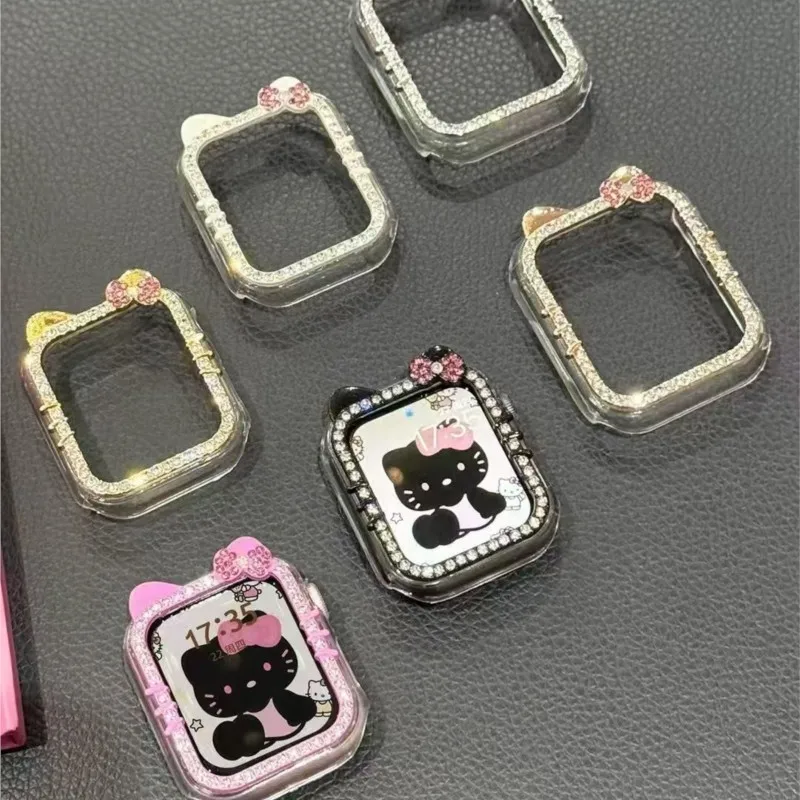 Cute 3D Cartoon Hello Kitty Anti-Loss Case For Apple Watch Sport 1/2/3/4/5/6/7/8/9st Gen S10 S11 Ultra SE 38/45/41/44/42/46/49mm view 2