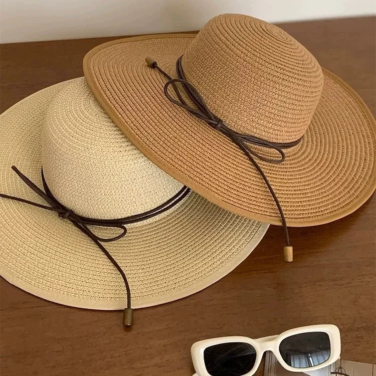 Women's Summer Wide-Brimmed Bow Straw Hat: Beach Vacation Hat, UV Protection, Sun Hat, Foldable