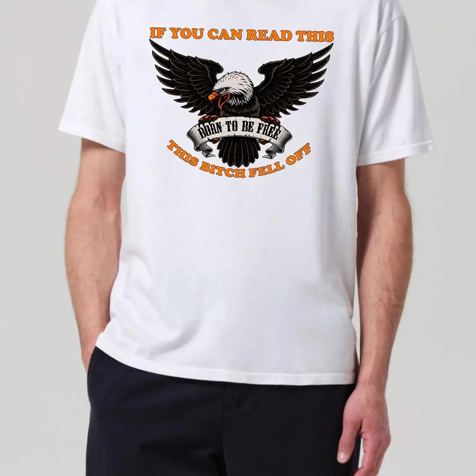 Funny Biker T Shirt Bald Eagle Born To Be Free 100 Cotton Streetwear Top vintage Washed Slightly designer clothes streetwear