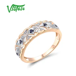 VISTOSO Pure 14K 585 Rose White Gold Ring For Women Sparkling Diamond Sapphire Classic Delicate Party Gifts Fashion Fine Jewelry
