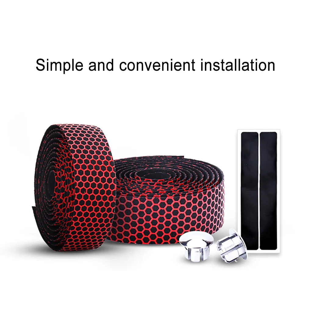 แพ็ค 2 เทปพันแฮนด์จักรยาน PU แบบพกพาจักรยานเสือภูเขาแฮนด์บาร์ดูดซับแรงกระแทก Wraps End ขี่จักรยานชุดสีแดง