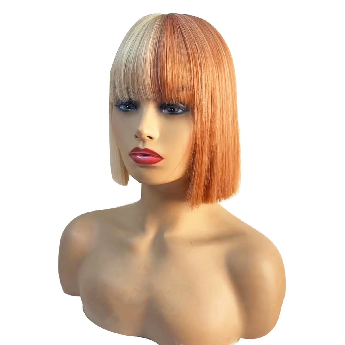 10 Inches Wig with Bangs Pumpkin Beige Brown Shoulder Length Synthetic Wig Use Short Straight Wig Set