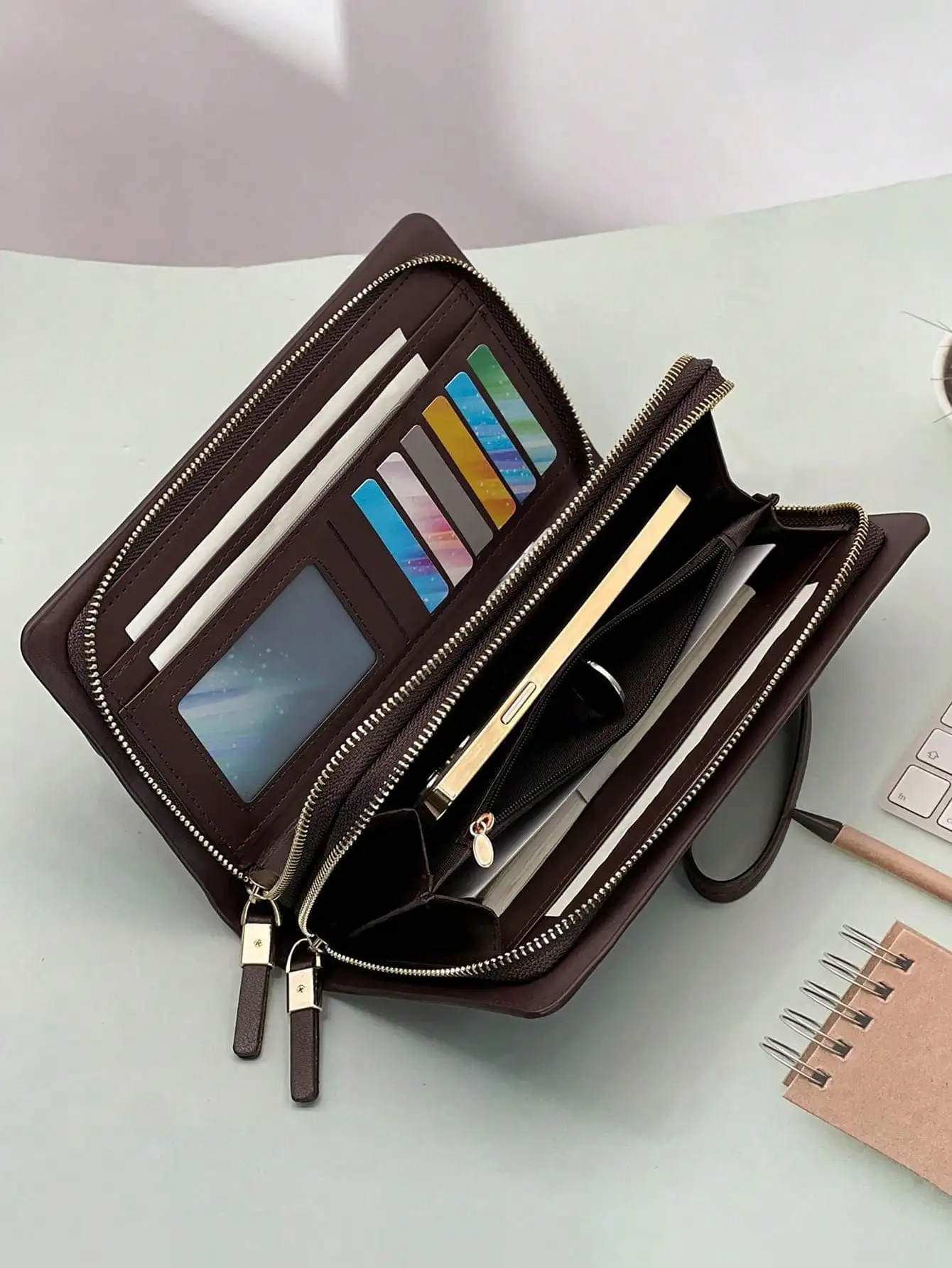 Fashion Retro Clutch Casual Large Capacity Double Zipper Handbag Cell Phone Bag Card Organizer Wallet Wallet Clutch Wristlet Bag