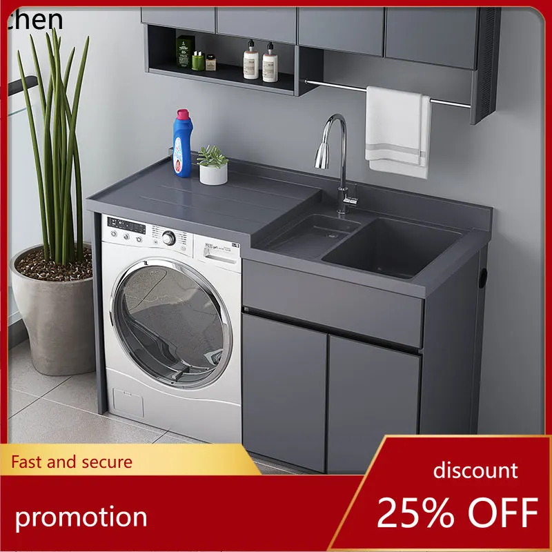 HT Balcony Washing Machine Cabinet Washbasin Integrated Combination Stone Countertop with Rubbing Board Laundry Table