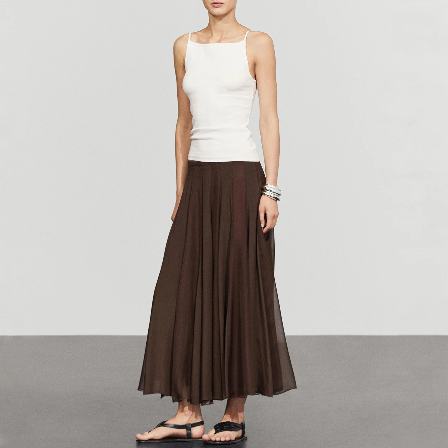 Fashionable Long Midi Skirt Women's Autumn Season Wide Hem Pleated Gown Elegant Drapey Style ZADATA Standard Fit Other Material
