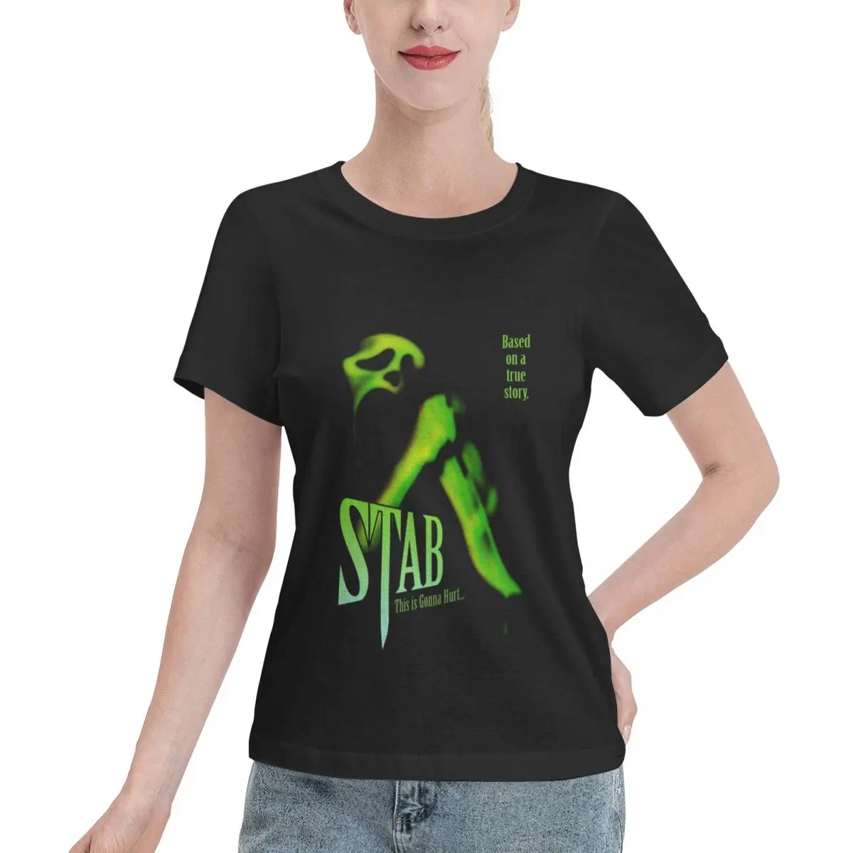Quick Dispatch Stab (from The Scream Movie) Women's T-shirt Street Shooting 100% Cotton T Shirt