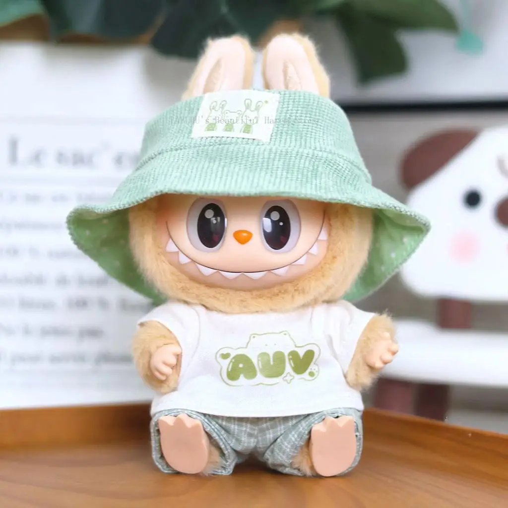 

17cm Mini Plush Doll'S Clothes Outfit Accessories For Korea Kpop Exo Labubu Idol hat T-shirt pants set Clothing Gift