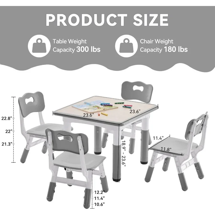 高さ調節可能な子供用学習机椅子セット、3～8歳の幼児や小さな子供向けに設計されており、デスクトップの寸法は23.6×23.6インチです。