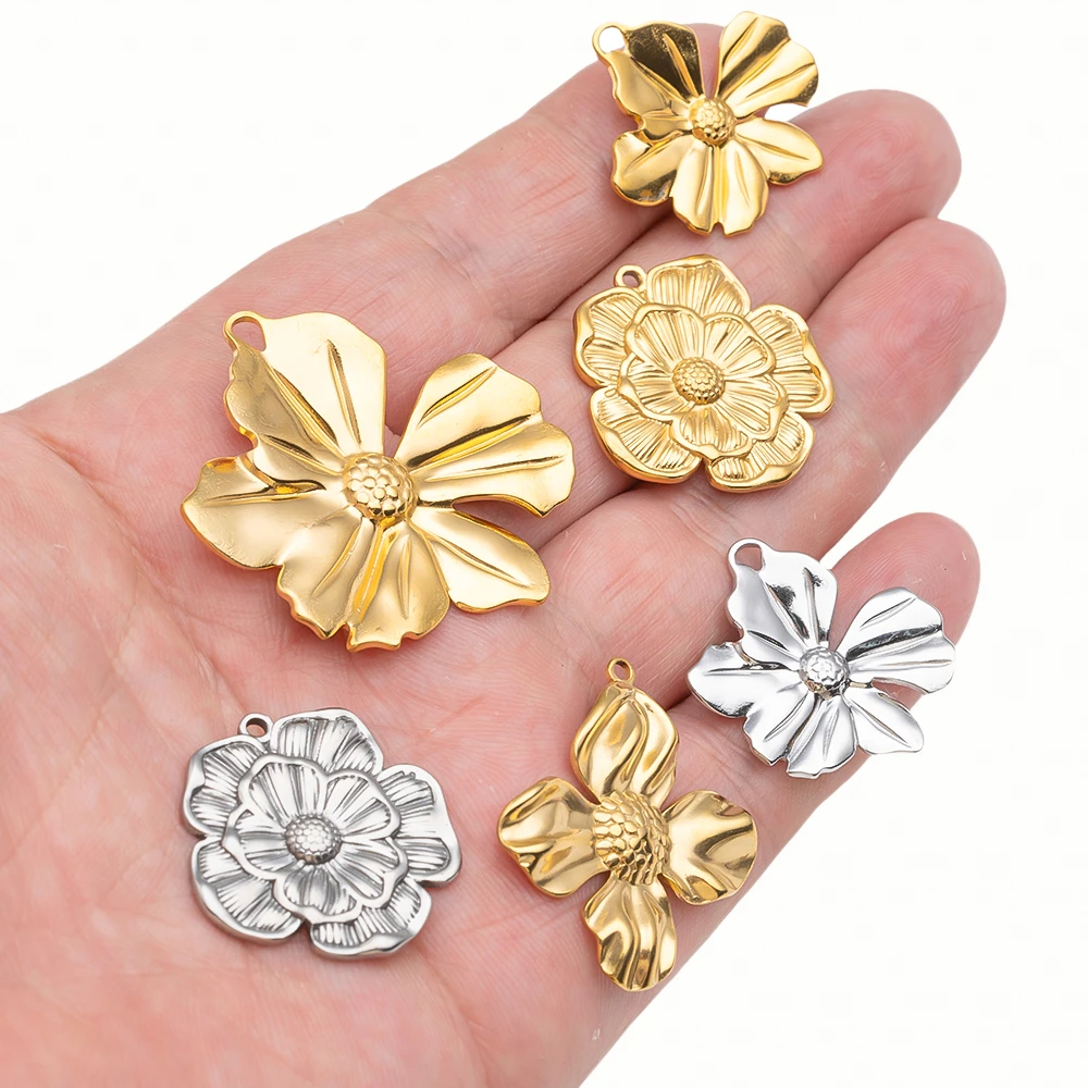 5pcs Large Stainless Steel Flower Charms Pendants Bulk for DIY Necklace Earring Bracelet Jewelry Crafts Making Accessories