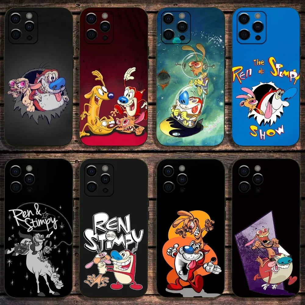 Anime Ren and S-stimpy Phone Case For Apple iPhone 15,14,13,12,11,Pro,X,XS,Max,XR,Plus,Mini Soft Black Cover