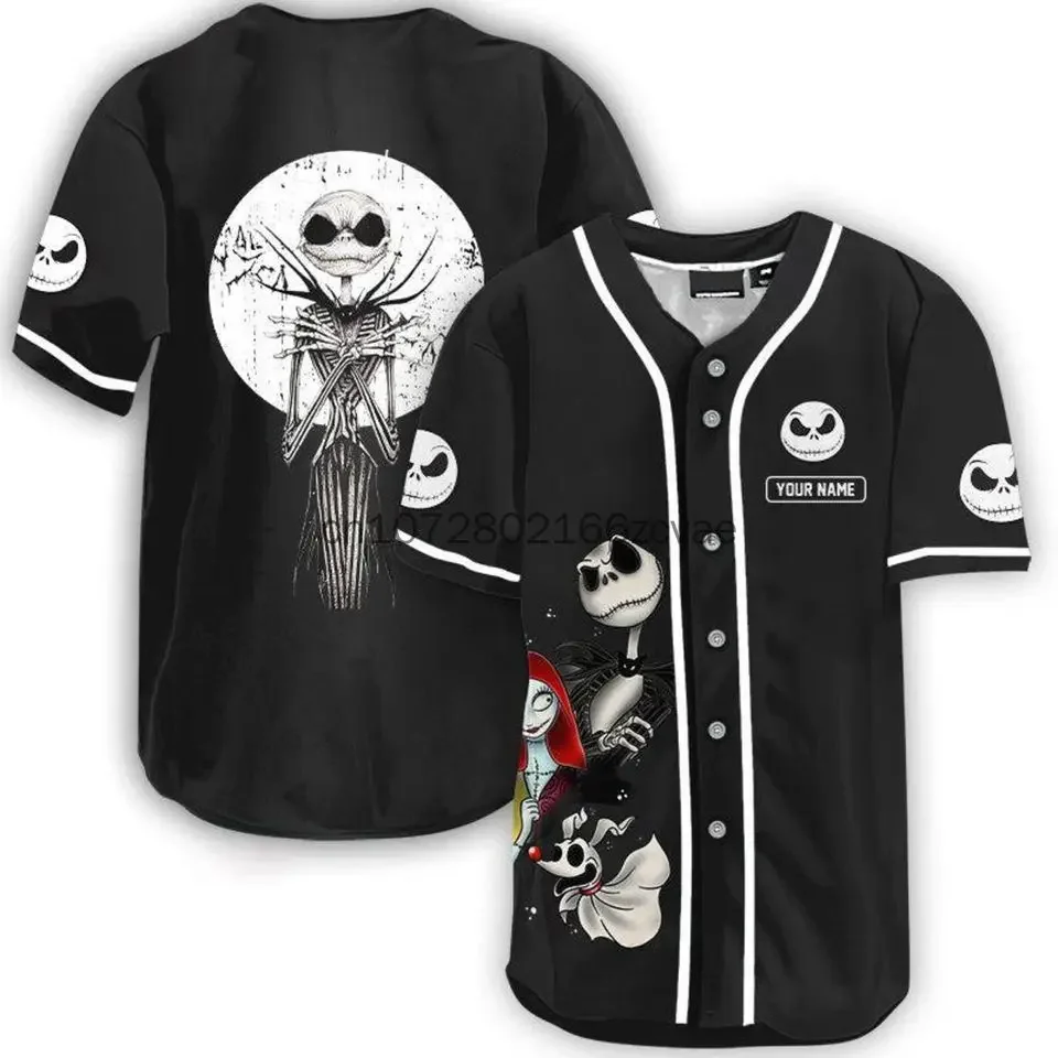 New Jack Skellington Baseball Jersey Custom Name Men\'s And Women\'s Baseball Jersey Fashionable Disney Short Sleeve T-Shirt