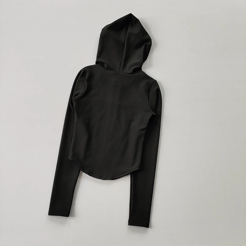 Fitnessjacke für Damen, Kapuzen-Cardigan, Herbst und Winter, eng anliegend, schnelltrocknend, Sport-Lauf-Trainings-Slim-Yoga-Kleid, Langarm – Detail 8