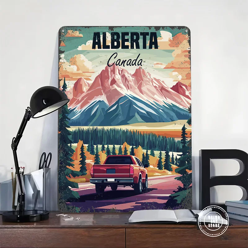 Alberta Canada Travel Poster Customized Wall Art Vintage Metal Signs Retro Tin Plaque for Man Cave Decoration Home House Decor