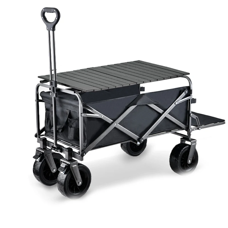 

Премиум-тележка складная четырехколесная металлическая с задней загрузкой, для пикника на открытом воздухе, прочная, с откидной столешницей, для кемпинга