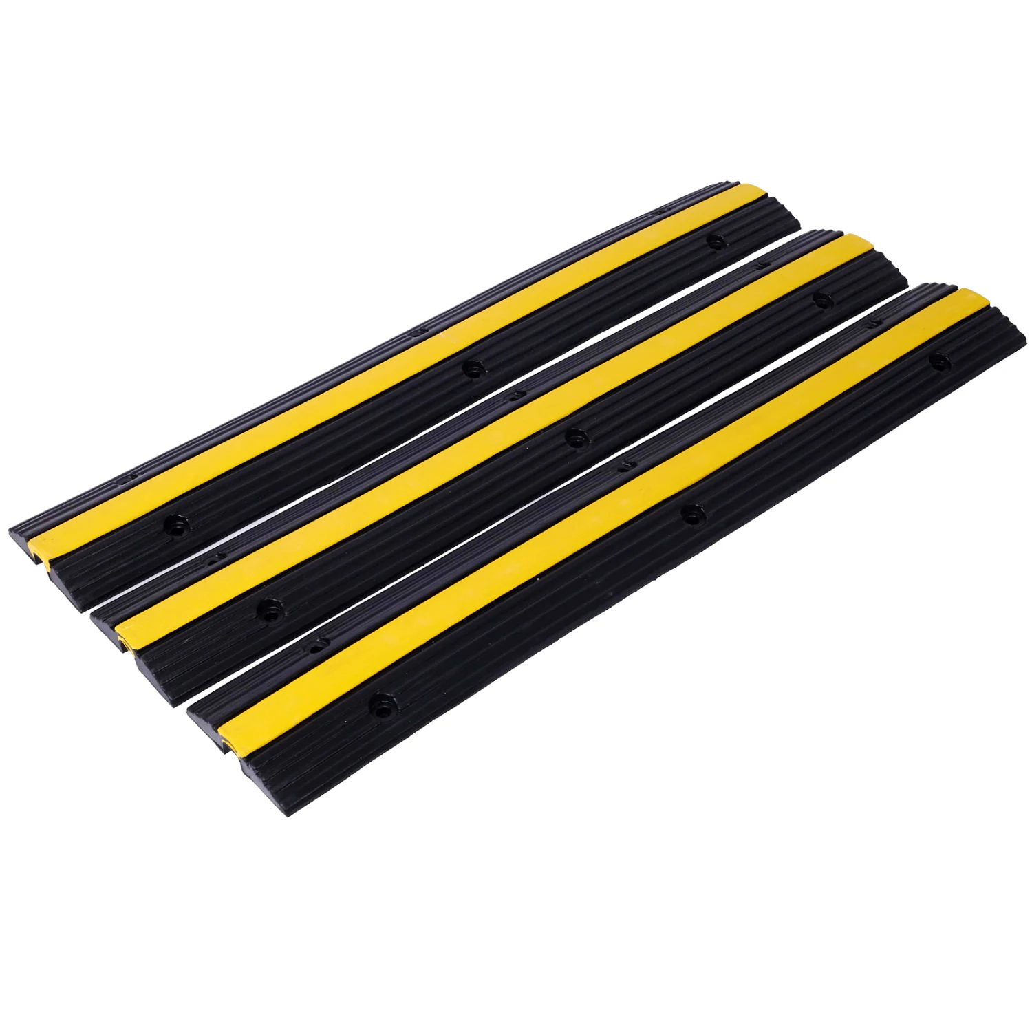 Cable Protector Ramp Rubber Speed Bumps 2 Pack of 1 Channel 6600Lbs Load Capacity with 12 Bolts Spike for Asphalt Concrete Grave