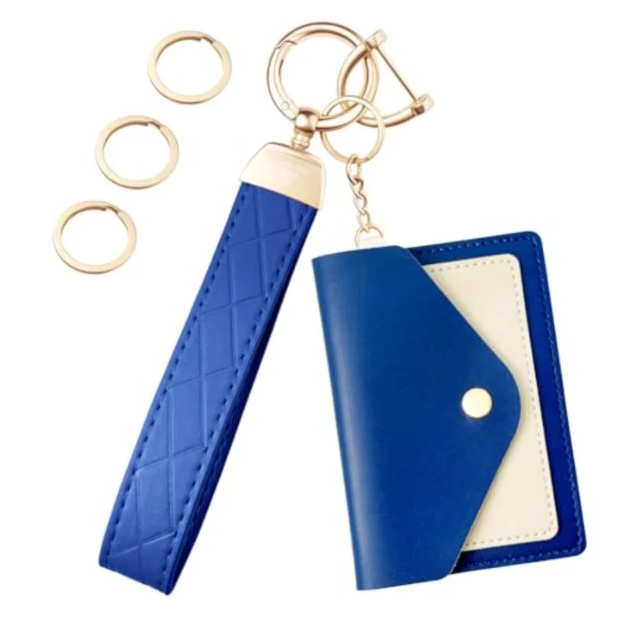 

Кожаный брелок-кошелек на запястье для ключей от машины с 3 кольцами для ключей, D-образным кольцом и тонким кошельком