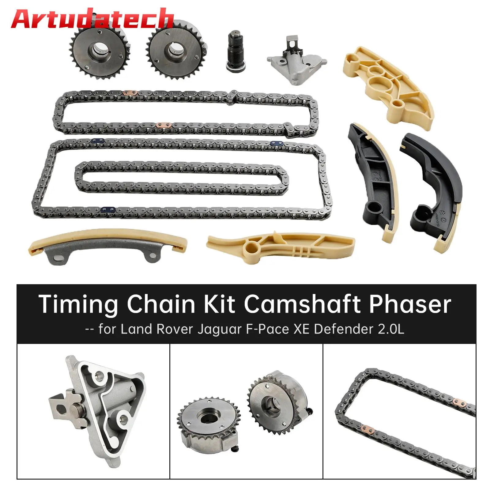 Artudatech Timing Chain Kit Camshaft Phaser for Land Rover Jaguar F-Pace XE Defender 2.0L Car Accessories