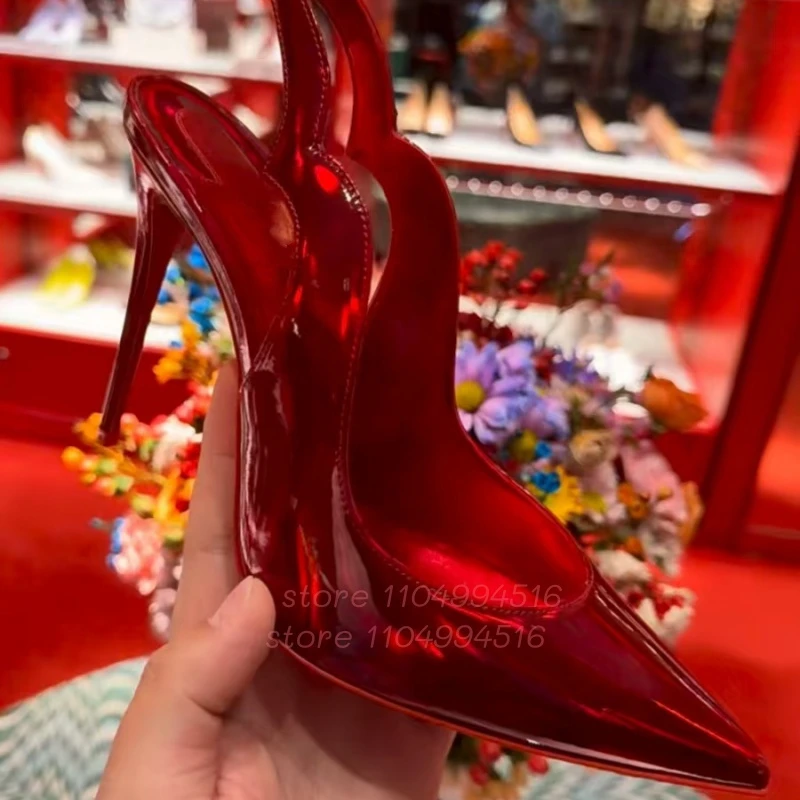 Women Red Pointed Toe Slingback High Heels Women's Shoes Set with Mimi Bag Back Strap Sandals Sexy Luxury Party Wedding Shoes