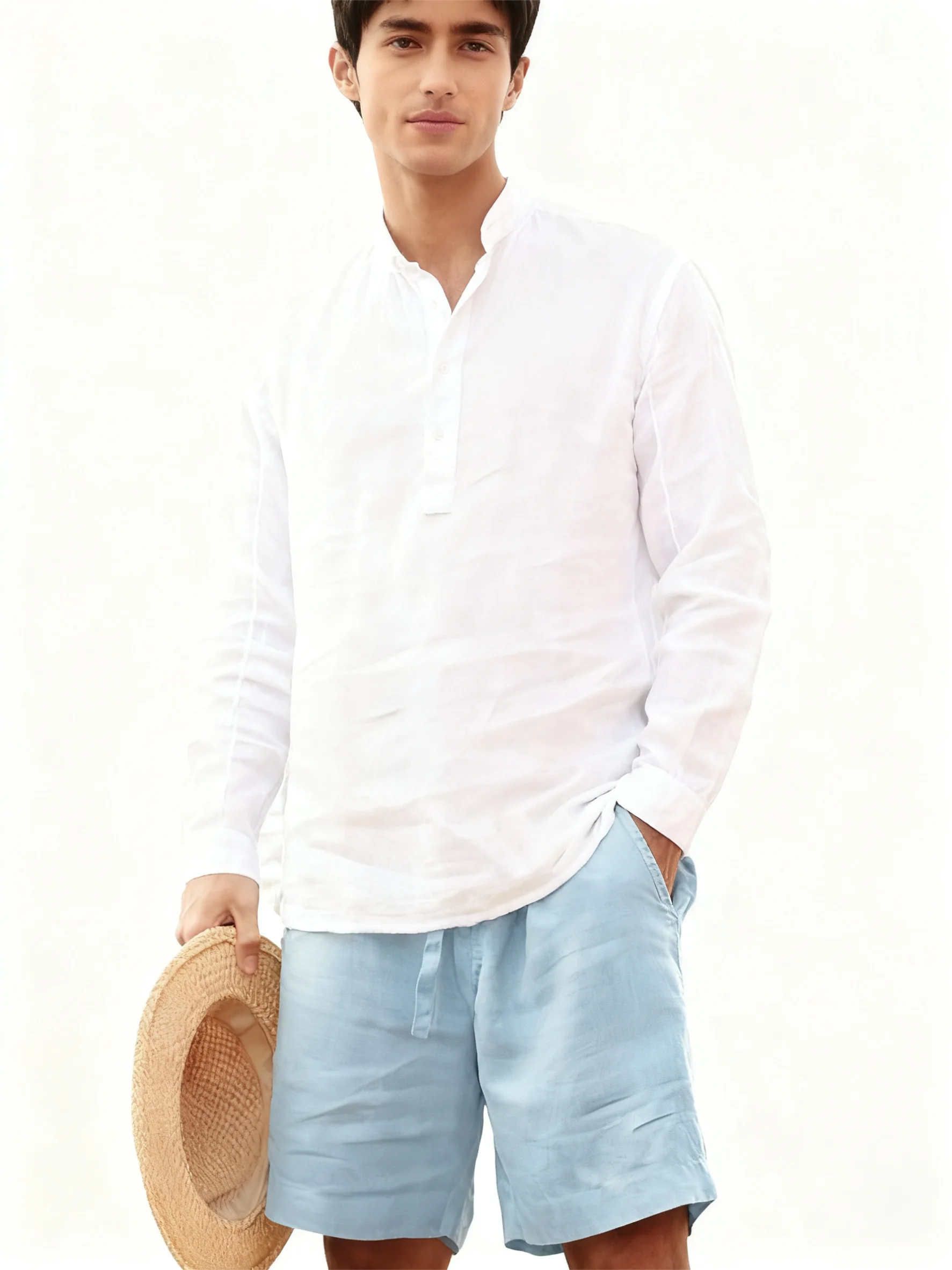 

Summer New Men's Breathable Shorts Hawaii Beach Short Pants Male Solid Color Trousers Loose Lightweight Short Streetwear