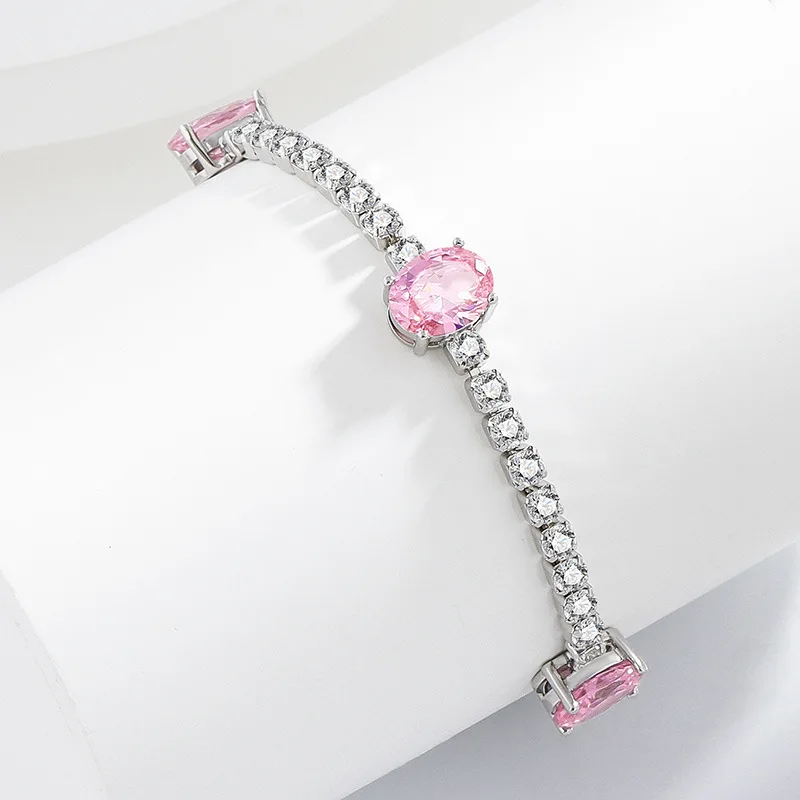 Fashion Light Luxury 925 Sterling Silver Bright Oval Fire Zircon High-end Women's Bracelet