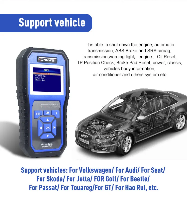 OBD2 Scanner, Full System Diagnostic Tool, ABS Transmission TPMS Code Reader For VW Audi Skoda SEAT - view 5