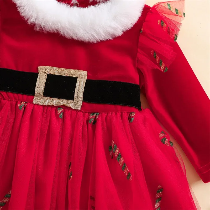 Baby Girl Christmas Outfits Solid Color Long Sleeve Tulle Dress + Headband Set Infant Winter 2 Pieces Clothes