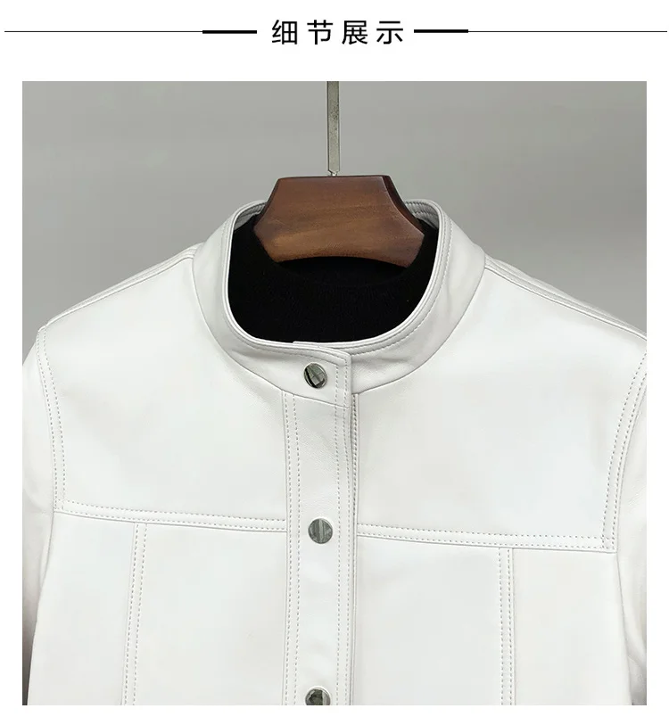 Lautaro Spring Autumn Short White Soft Pu Leather Jacket Women Stand Collar Long Sleeve Elegant Chic Luxury Designer Clothing