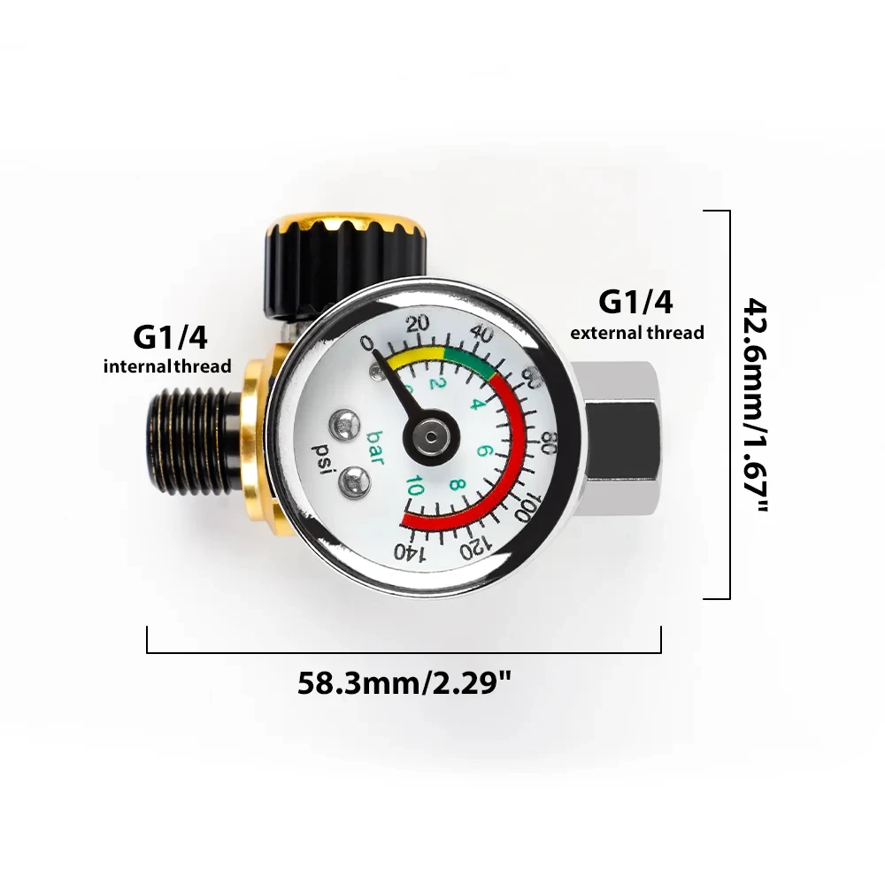 New Spray Paint Air Pressure Regulator 0-140PSI G1/4 Thread Pressure Gauge Pneumatic Tool Accessory Air Compressor for Air Too view 2
