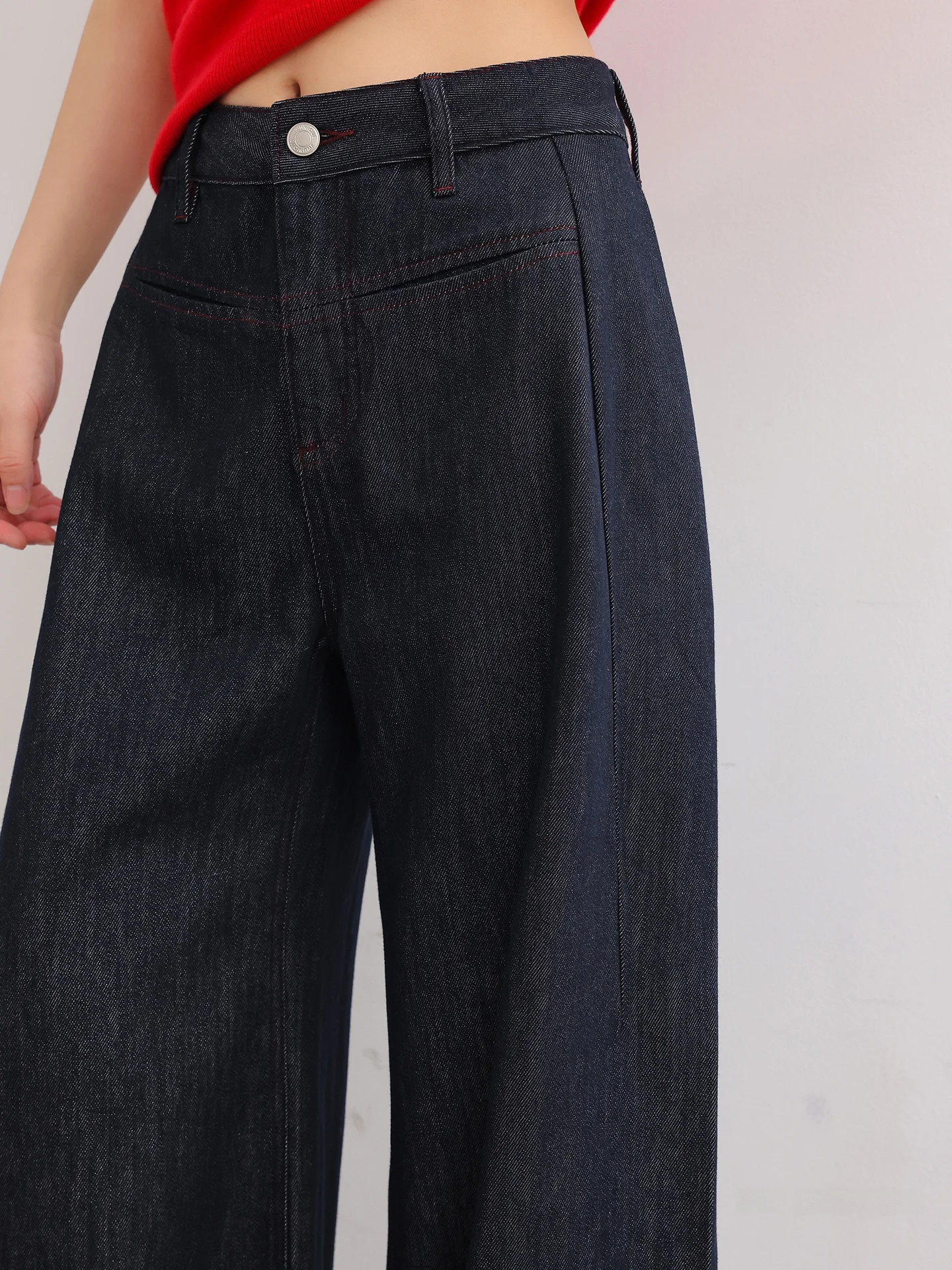 JWUNIQUE Classic Denim Wide Leg Loose Fit Slimming Jeans Natural Waist Pocket Detail Non-Stretch Fabric Winter Collection