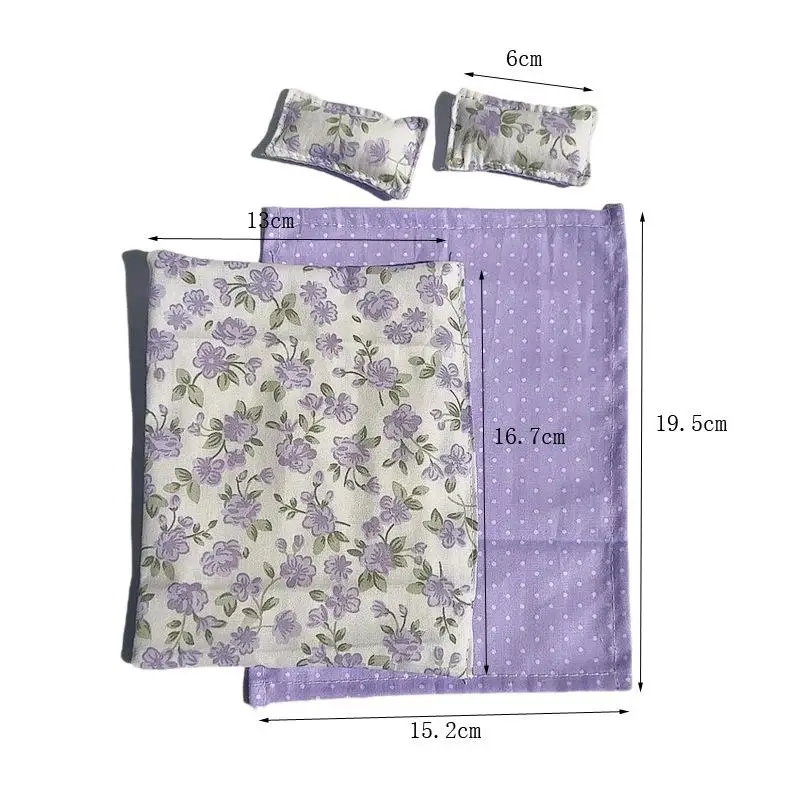 1:12 poppenhuis slaapkamer decoratie speelgoed miniatuur bed vierdelige set laken dekbed kussensloop beddengoed poppenhuisaccessoires