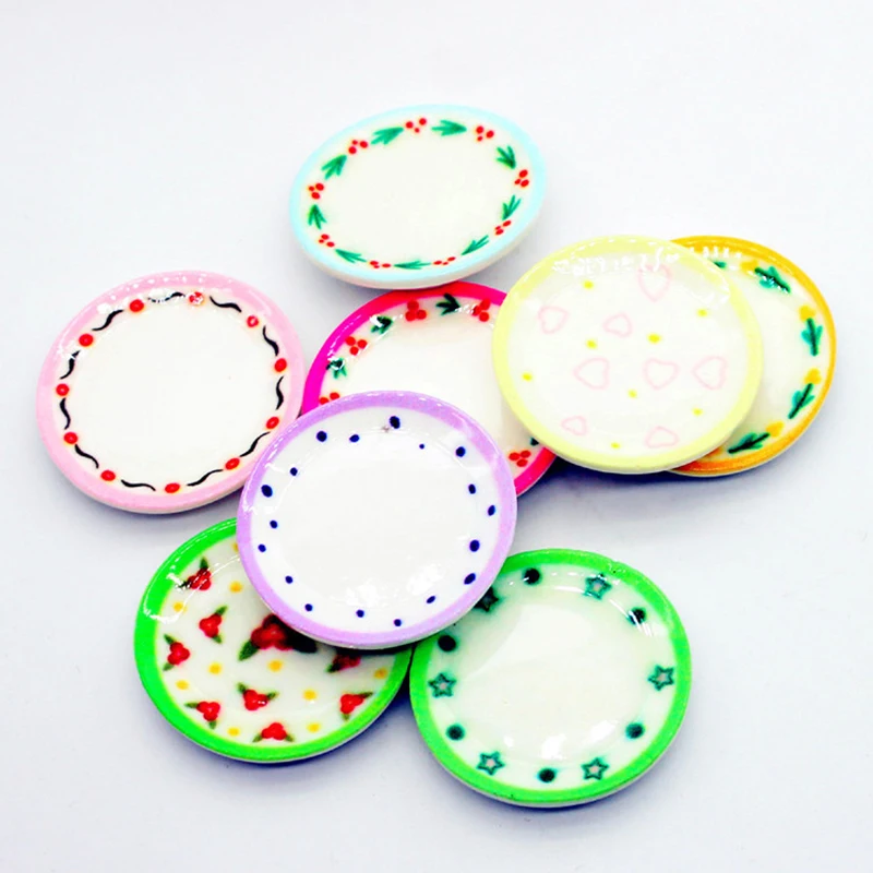 5Pcs New Dollhouse Miniature Patterned Plate Cute Cartoon Dish Plate Model Props Toys For Dollhouse Kitchen Accessories