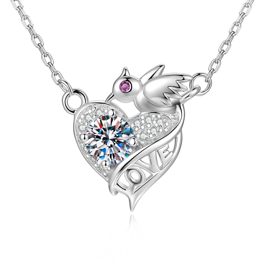S925 Sterling Silver Necklace D Color 0.5ct Moissanite Bird Pendant for Woman Party Jewelry Gift