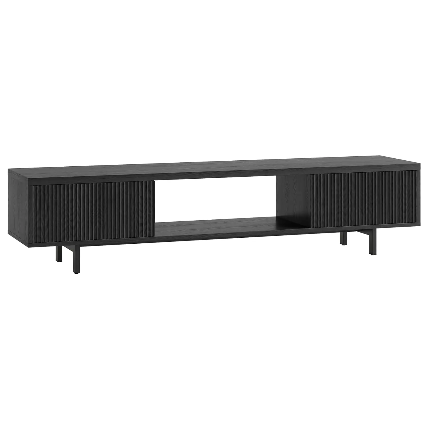 Fluted TV Stand 78" with 2 Ribbed Side Cabinets & Open Center Storage Living Room Office, Customized