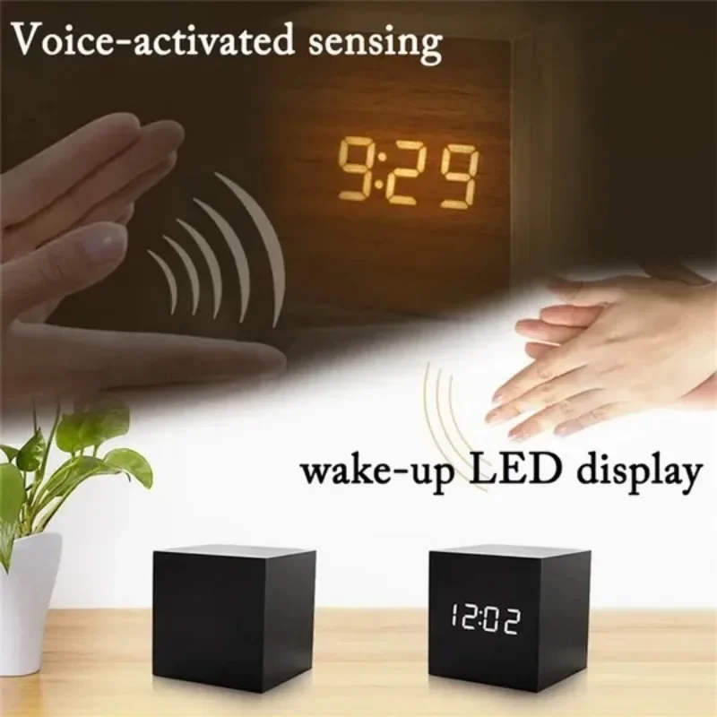 

1 Voice Control Digital Electronic Clock Multifunctional Desktop Alarm Clock Creative Luminous Smart Wooden Clock