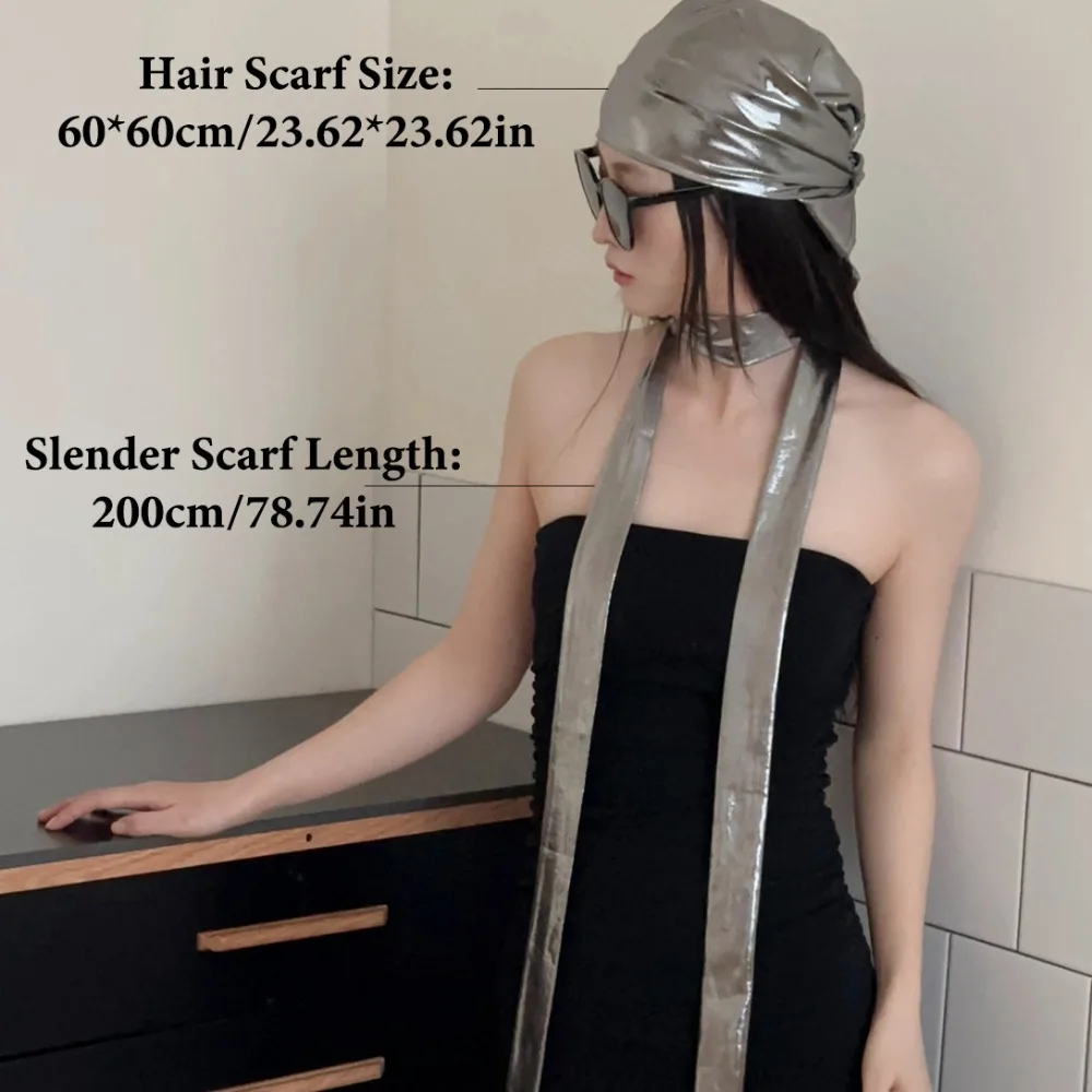 Y2K Liquid Silver Hair Scarf Hip Hop Soft Wrap Laser Color Hair Band Slender Scarf Headband Punk Bandana Girls