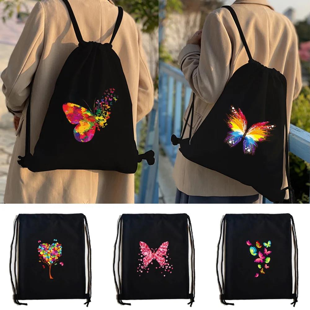 Drawstring Sports Bag for Male Fashion Large Cycling Basketball Female Butterfly Series Weekend Luggage Travel Yoga Backpack Men