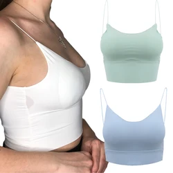 Women Summer Halter Bra Bralette Padded Elastic Ice Silk Brassiere Wireless Cross Backless Sleeveless Top Female Underwear