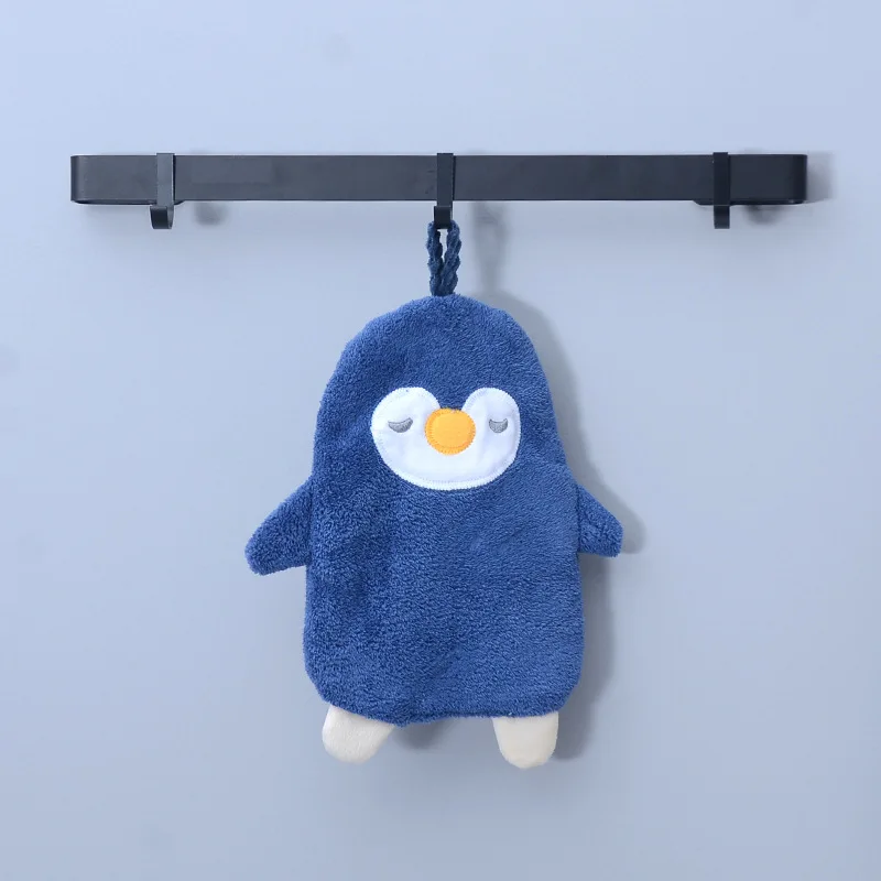 Household Hanging Coral Fleece Cleaning Towel Kitchen Bathroom Cute Cartoon Penguin Absorbent Hand Wipe Baby Towel