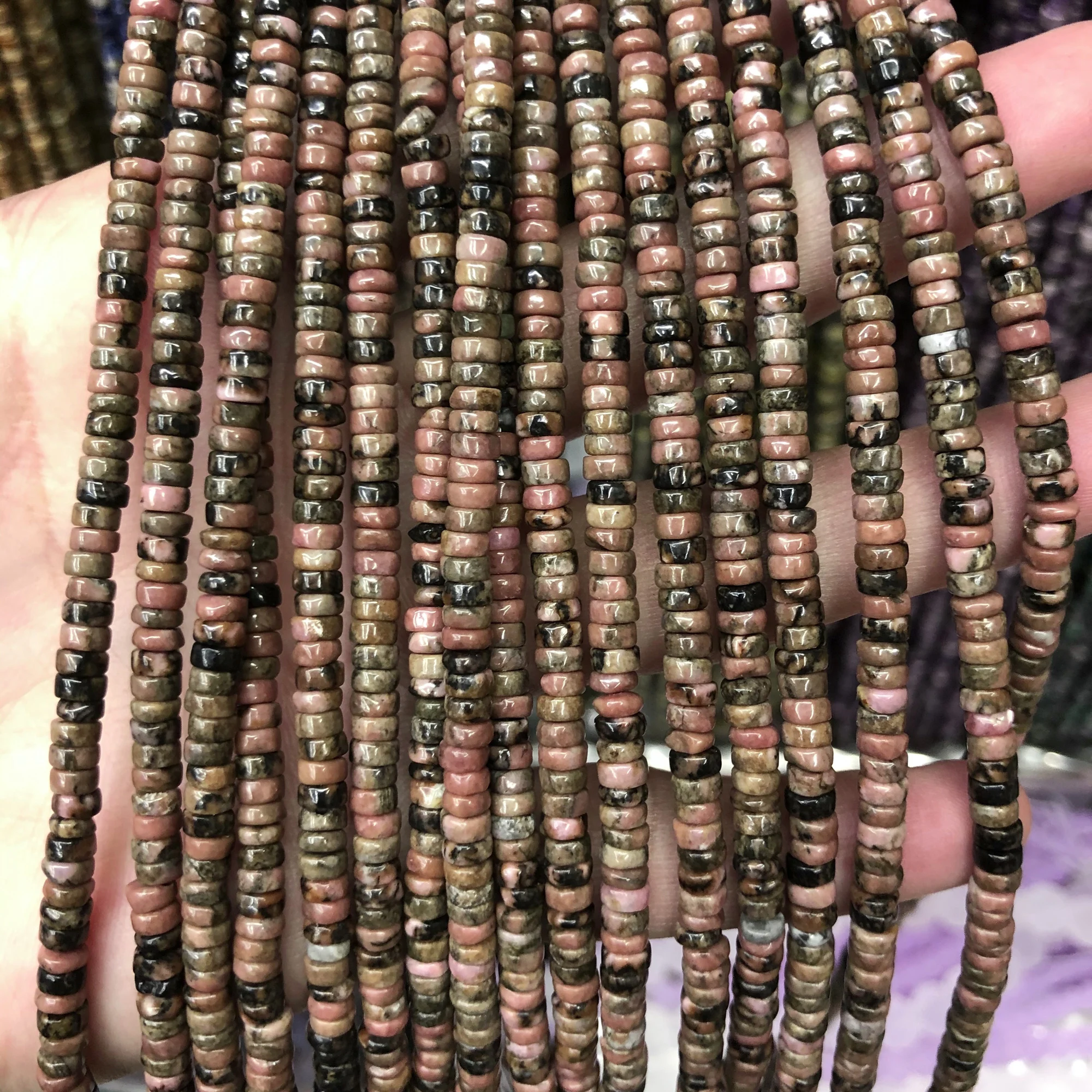 

Black Rhodonite Rondelle Beads Natural Gemstone Beads Stone Beads For Bracelet Necklace 2x4mm 15''